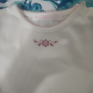 NWT Janie and Jack White Baby Top with Pink Embroidery with Matching Socks